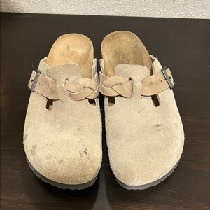 Birkenstock Beige Suede Clogs